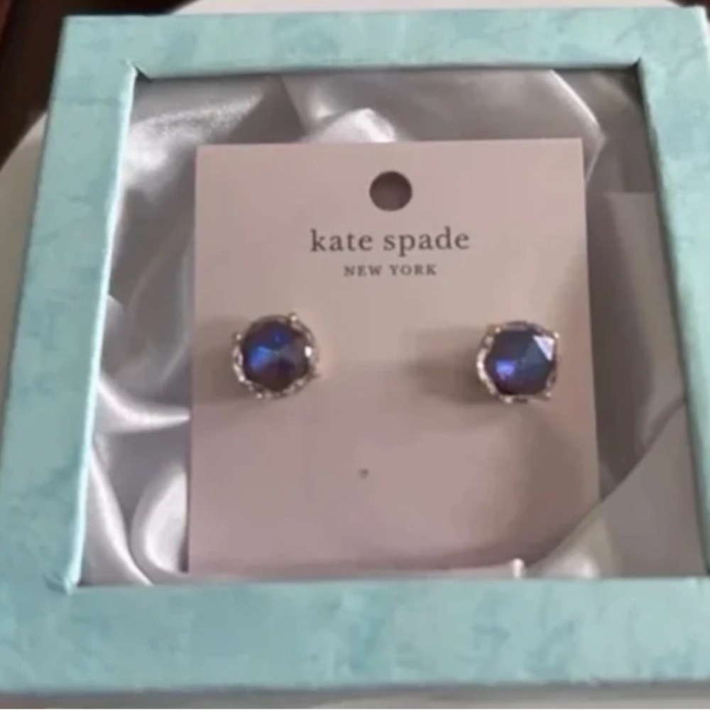 Kate Spade Iridescent Cubic Zirconia Blue Stud Earrings In Box